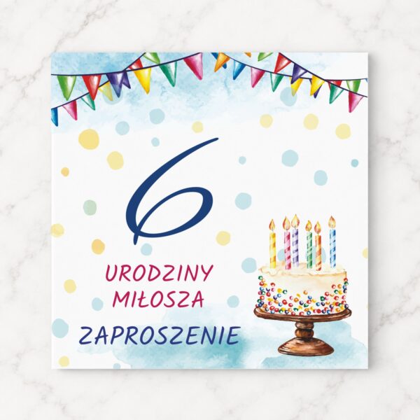 Zaproszenie na urodziny kwadratowe z tortem