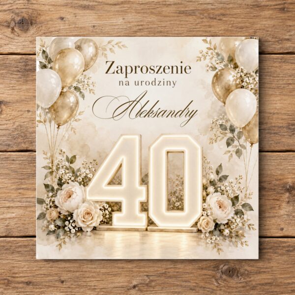 Zaproszenie na urodziny beżowe 40 led
