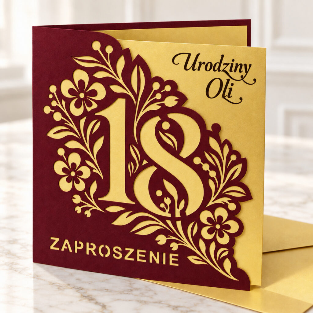 Zaproszenie na 18 urodziny AŻUROWE wycinane laserowo