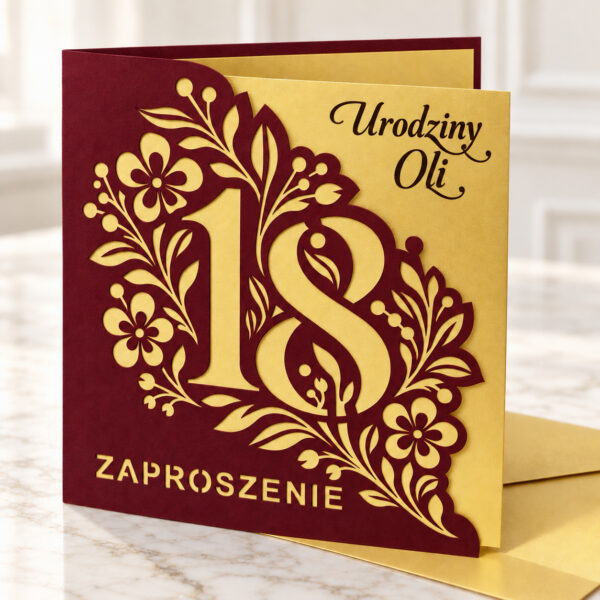 Zaproszenie na 18 urodziny AŻUROWE wycinane laserowo