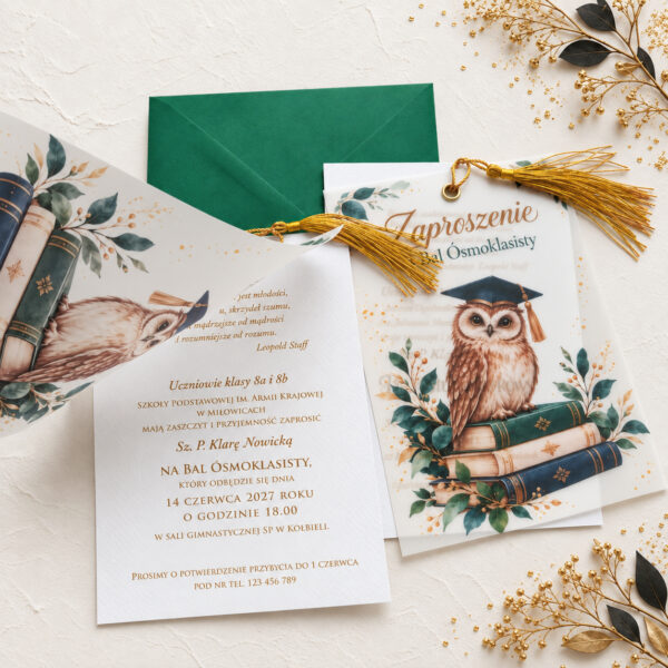 Eleganckie zaproszenie na Bal Ósmoklasisty lub Studniówkę z kalką